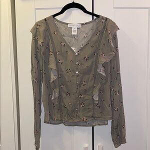 DONATING 2/15 Planet Gold Women's Floral Top - Green Small
